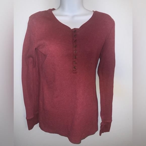 Burgundy Eddie Bauer Fitted Thermal Henley Top Sz L - Picture 3 of 6